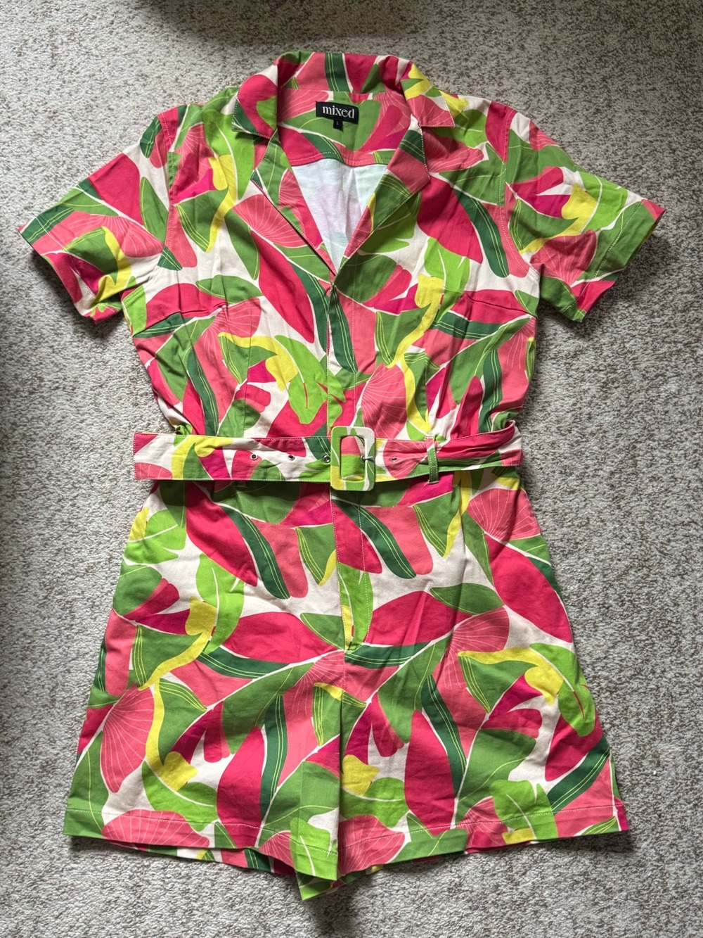 Mixed by Nasrin Tropical Print Belted Romper
